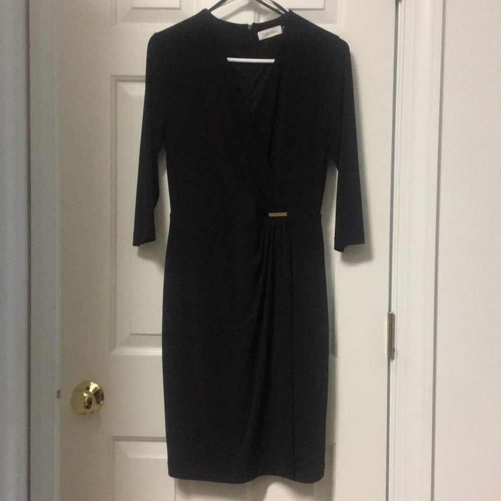 Calvin Klein 3/4 sleeve Dress With Faux wrap